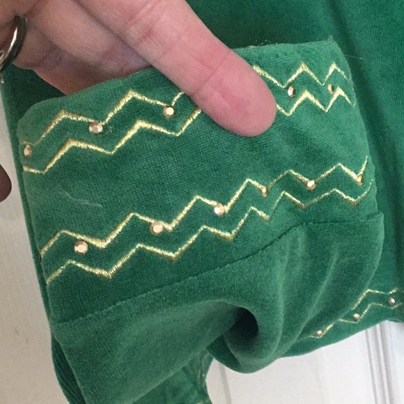 NWOT 2 Piece Set Glitter-scope Green & Gold Metallic Long Sleeve Jogger Set - Picture 5 of 16